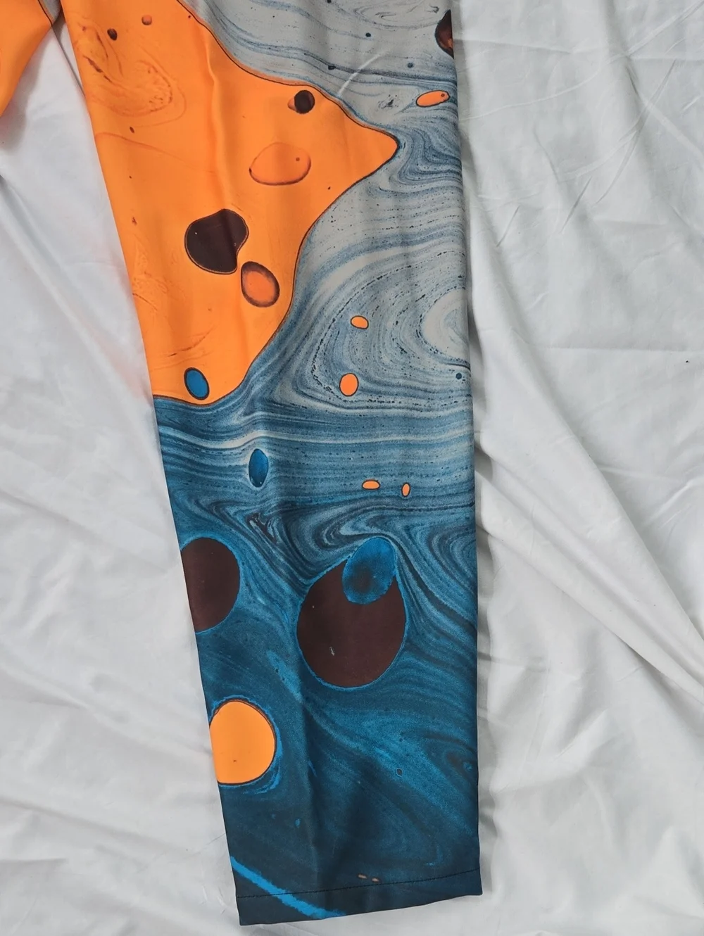 Men's GROOVY pants With Blue Aquatic Imagery And Yellow/Orange Abstract Shapes - Picture 13 of 13